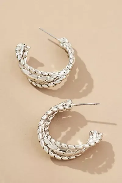 By Anthropologie Twisted Lasso Hoop Earrings In Silver