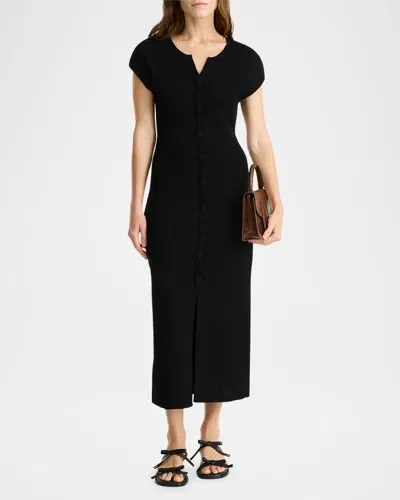 By Malene Birger Bielas Ribbed Button-down Midi Dress In Black