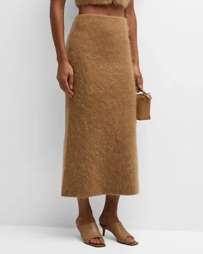 By Malene Birger Estille Straight Fuzzy Knit Midi Skirt In Tobacco Brown