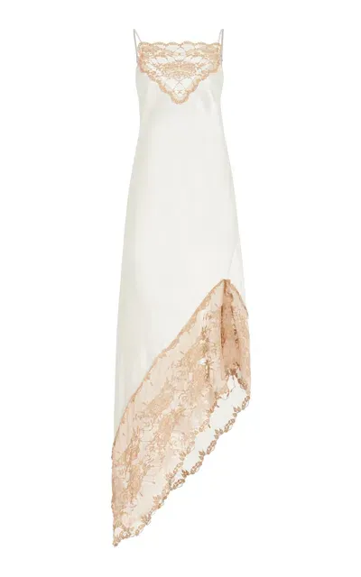 By Malene Birger Laynee Asymmetric Lace-trimmed Satin Slip Dress In White