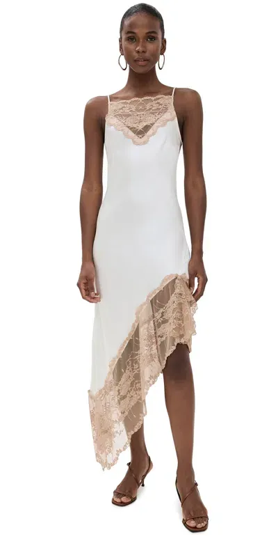 By Malene Birger Laynee Asymmetric Lace-trimmed Slip Dress In Neutrals