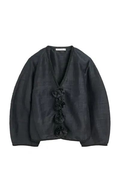 By Malene Birger Mineas Rosette-detailed Silk Top In Black