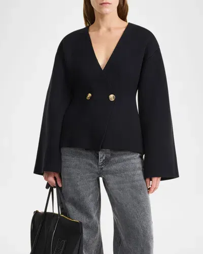 By Malene Birger Tinley Ribbed Double-breasted Sweater In Black