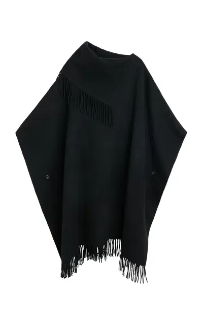 By Malene Birger Turtlo Oversized Fringed Wool Cape In Black