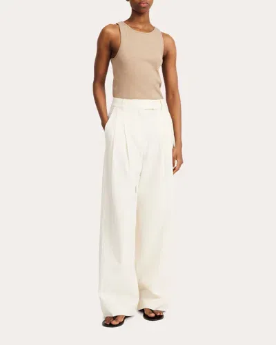 By Malene Birger Cymbaria Pleated Wide-leg Seersucker Pants In Soft White