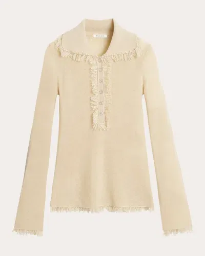 By Malene Birger Dreele Fringed Wool-mohair Polo Top In Neutral