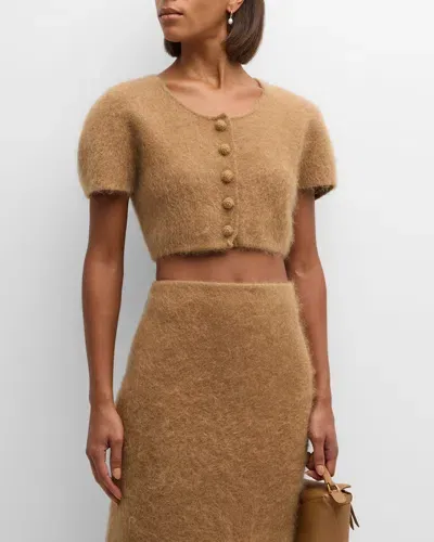 By Malene Birger Zhara Cropped Fuzzy Knit Sweater In Tobacco Brown