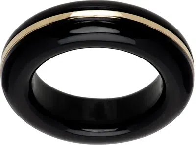 By Pariah Black & Gold Essential Stacking Ring In Black Onyx