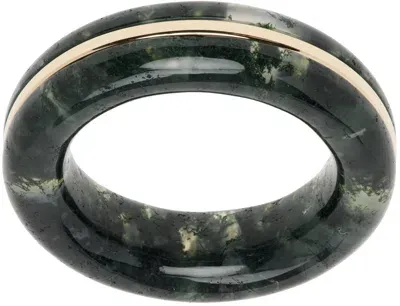 By Pariah Green & Gold Essential Gem Stacking Ring In Green Moss Agate