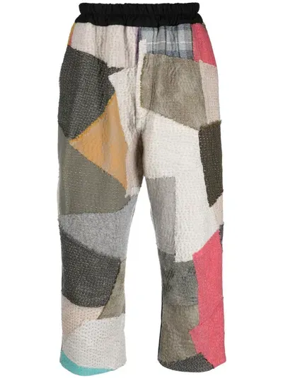 By Walid Cropped Patchwork Trousers In Neutrals