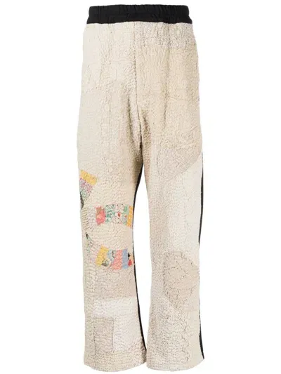 By Walid Patchwork-detail Two-tone Trousers In Neutrals