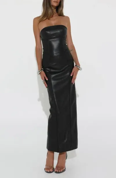 By.dyln Alessia Strapless Faux Leather Maxi Dress In Black