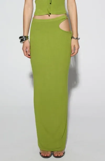 By.dyln Bambi Cutout Rib Maxi Skirt In Kiwi