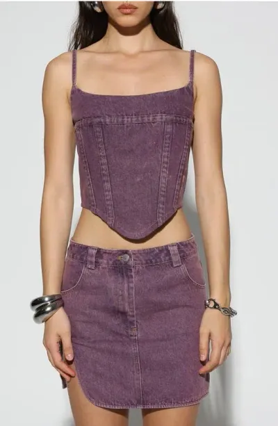 By.dyln Montanna Denim Corset Top In Purple Acid Wash