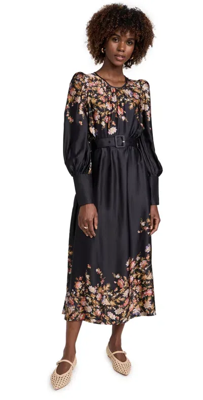 Bytimo Satin Midi Dress Midnight Blossom