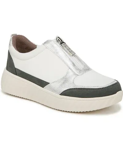 Bzees Winner Washable Zipper Sneakers In White,sage Textured Fabric