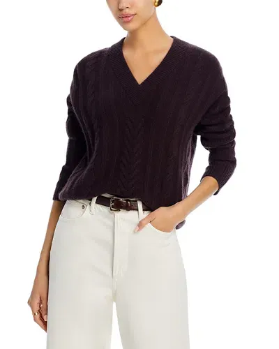 C By Bloomingdale's Cashmere Cable Knit Drop Shoulder V Neck Sweater - Exclusive In Dark Brown