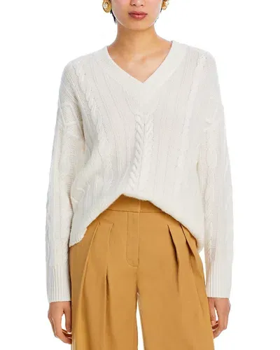 C By Bloomingdale's Cashmere Cable Knit Drop Shoulder V Neck Sweater - Exclusive In Ivory