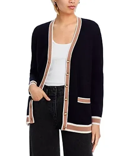 C By Bloomingdale's Cashmere Contrast Trim Cardigan - Exclusive In Black/camel