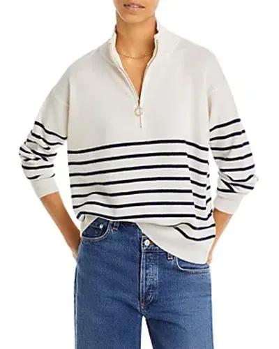 C By Bloomingdale's Cashmere Mock Neck Quarter Zip Striped Cashmere Sweater - Exclusive In Ivory/navy