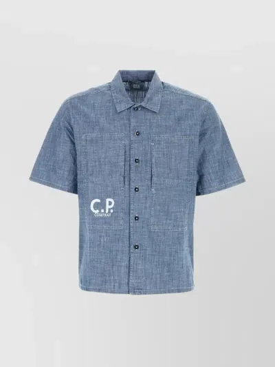 C.p. Company Logo-print Denim Shirt In Blue