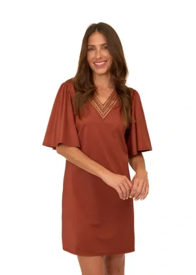 Cabana Life Flutter Sleeve Shift Dress In Copper