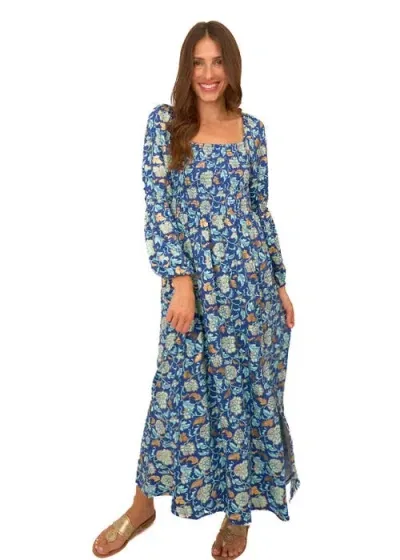 Cabana Life Navy Floral Metallic Puff Sleeve Maxi Dress