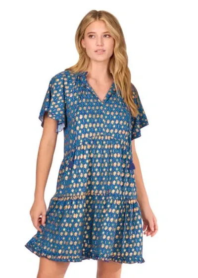 Cabana Life Short Sleeve Tiered Dress In Blue