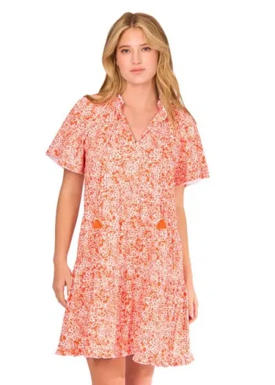 Cabana Life Short Sleeve Tiered Dress In Orange Game Day