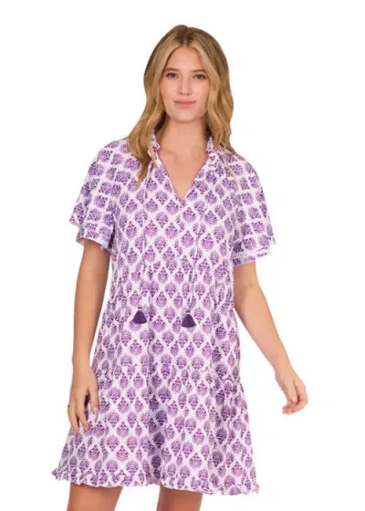 Cabana Life Short Sleeve Tiered Dress In Purple Game Day