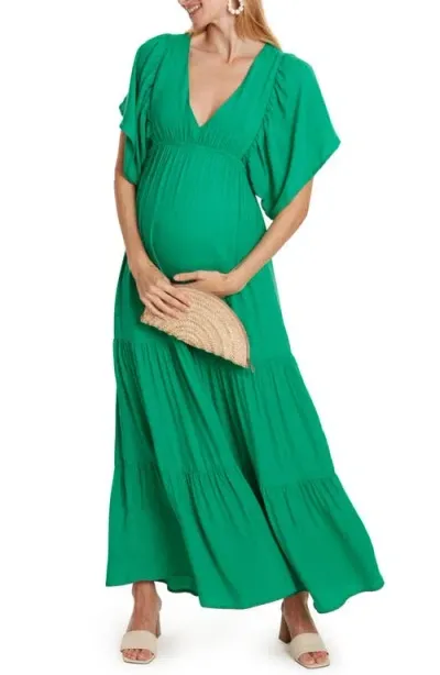 Cache Coeur Claudette Maternity Maxi Dress In Green