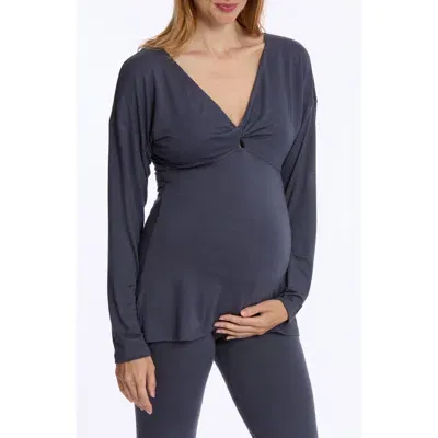 Cache Coeur Louna Long Sleeve Maternity/nursing Sleep Top In Midnight Blue