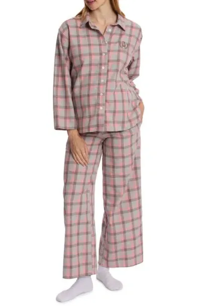 Cache Coeur Teddy Plaid Maternity Pajamas In Grey