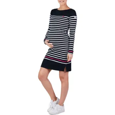 Cache Coeur X Armor Lux C'est La Vie Quimper Long Sleeve Maternity Dress In Marine/white