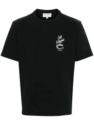 Café Kitsuné Logo-print Cotton T-shirt In Black