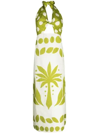 Cala De La Cruz Eli Halter-neck Printed Linen Dress In Green