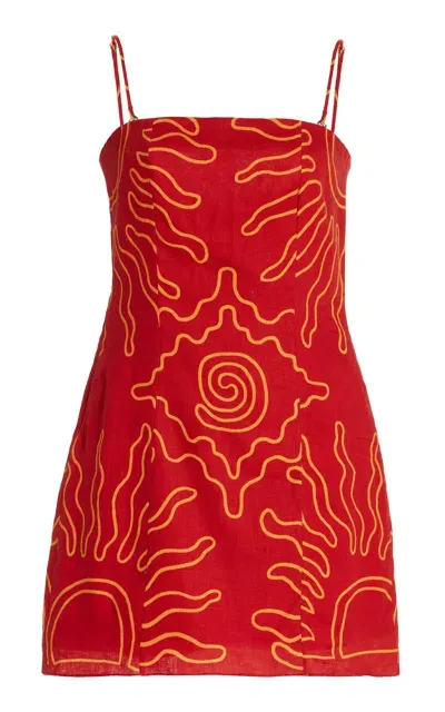 Cala De La Cruz Laia Linen Mini Dress In Orange