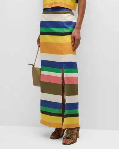 Cala De La Cruz Nicola Multicolor Stripe Linen Maxi Skirt In Miscellaneous