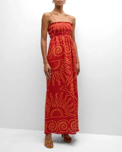 Cala De La Cruz Ossane Square-neck Sleeveless Linen Maxi Dress In Red