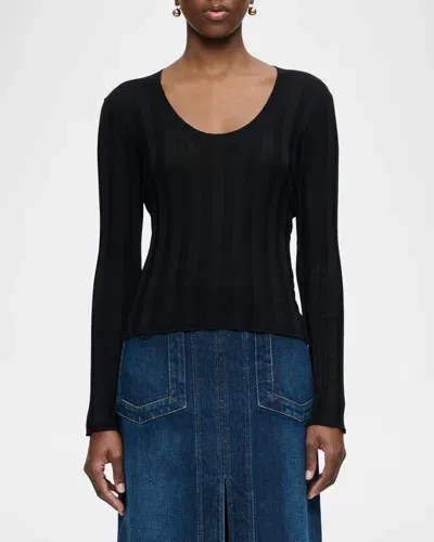 Callas Milano Margot Ribbed Merino Wool Pullover In Black