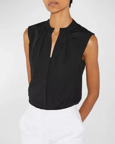 Callas Milano Olympia Sleeveless Cotton Poplin Blouse In Black