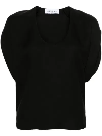 Callas Milano Simone U-neck Twill Blouse In Black