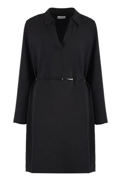 Calvin Klein Belted Shirtdress In Black