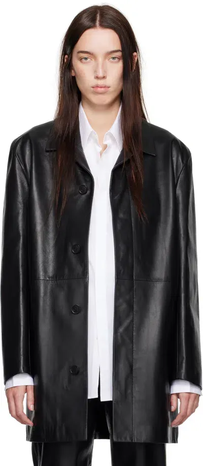 Calvin Klein Black Halo Leather Jacket In Black Beauty