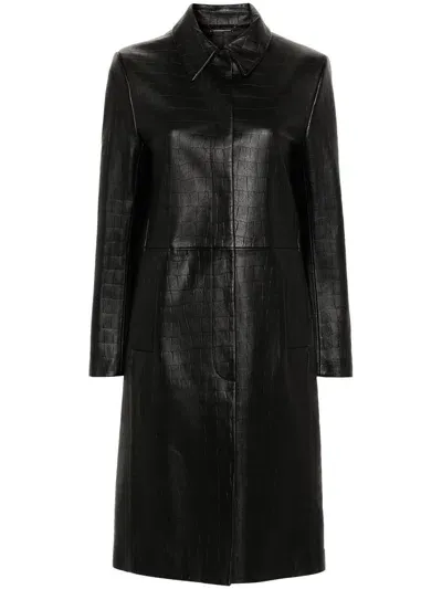 Calvin Klein Textured Leather Coat In Black