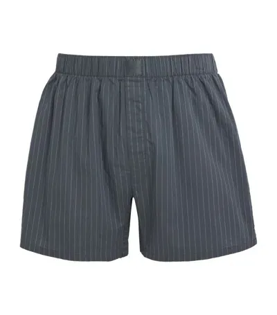 Calvin Klein Cotton Poplin Traditional Boxer Shorts In Steady Stripe Turbulence