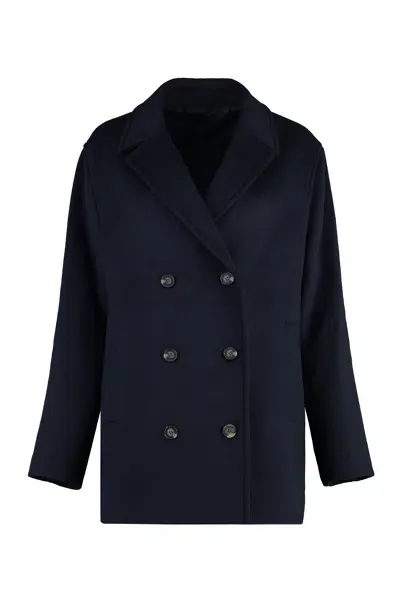 Calvin Klein Double-breasted Wool Jacket In Blue