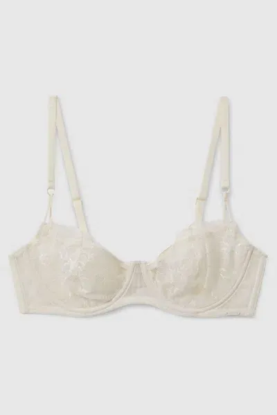 Calvin Klein Ivory Underwear Embroidered Mesh Balconette Bra In White