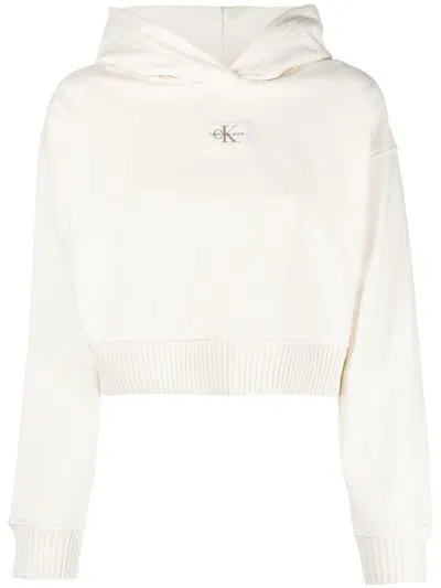 Calvin Klein Jeans Est.1978 Logo-patch Cropped Hoodie In White