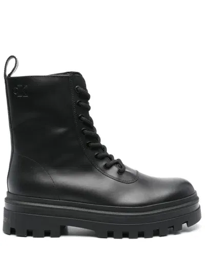 Calvin Klein Jeans Est.1978 Lug-sole Leather Boots In Black